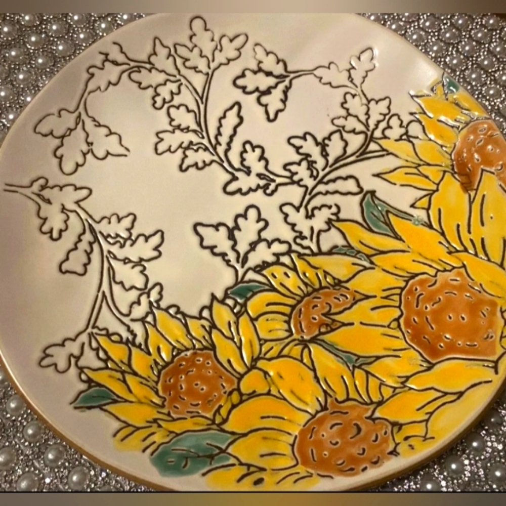 Spectrum Designz Golden Sunflower SALAD Plates 8” Set Of 4